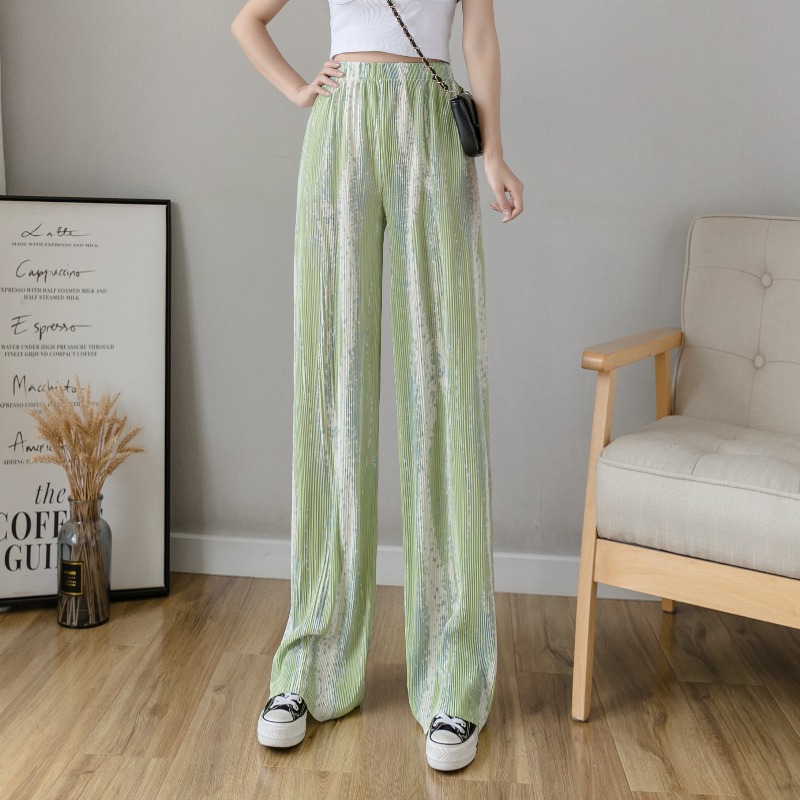 2021 Water Ripple Blooming Casual Pants Women&#039;s Spring New High Waist Figure Flattering Mopping Pants Loose Drooping Wide Leg Pants Fashion
