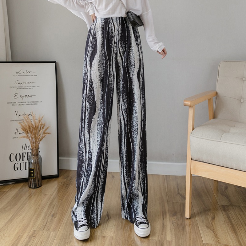2021 Water Ripple Blooming Casual Pants Women&#039;s Spring New High Waist Figure Flattering Mopping Pants Loose Drooping Wide Leg Pants Fashion