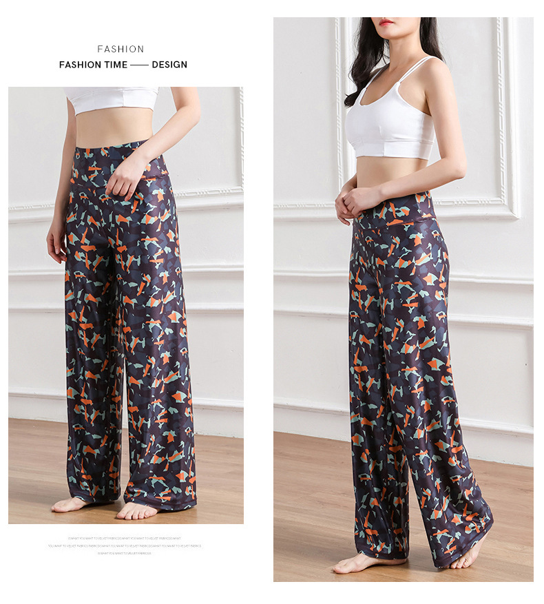 Amazon New Printed Straight-Leg Pants Women's High Waist Loose Wide Legs Casual Pants Cross-Border Sports Fitness Yoga Pants