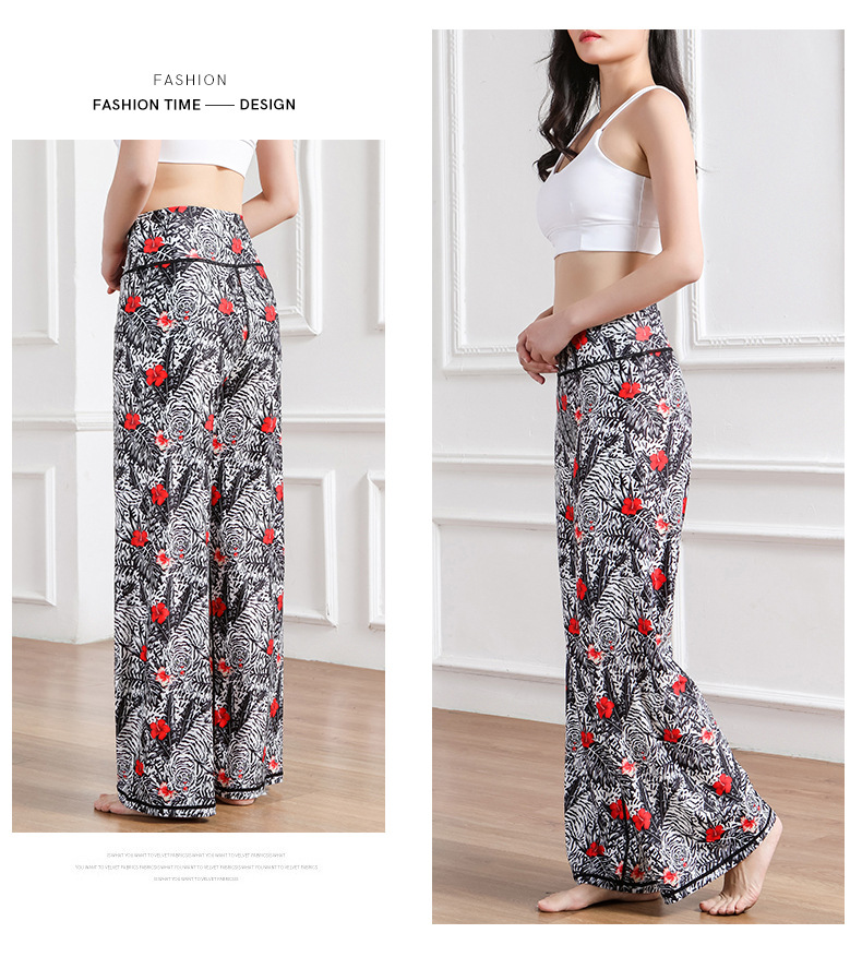 Amazon New Printed Straight-Leg Pants Women's High Waist Loose Wide Legs Casual Pants Cross-Border Sports Fitness Yoga Pants