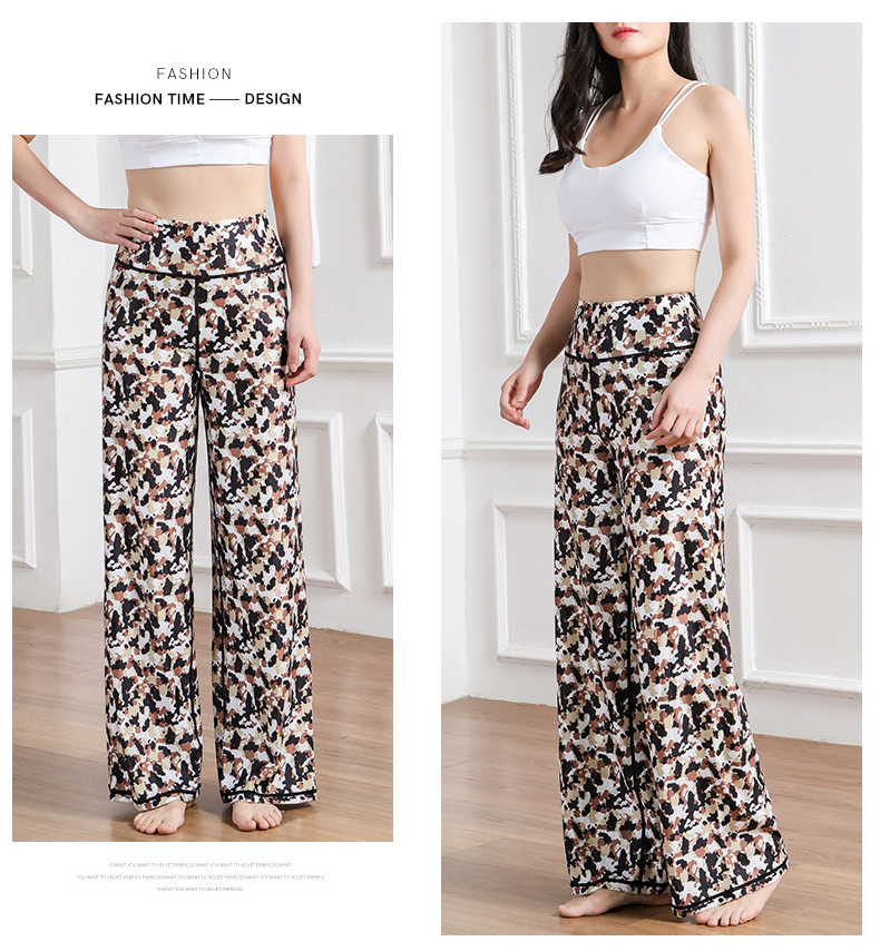 Amazon New Printed Straight-Leg Pants Women's High Waist Loose Wide Legs Casual Pants Cross-Border Sports Fitness Yoga Pants