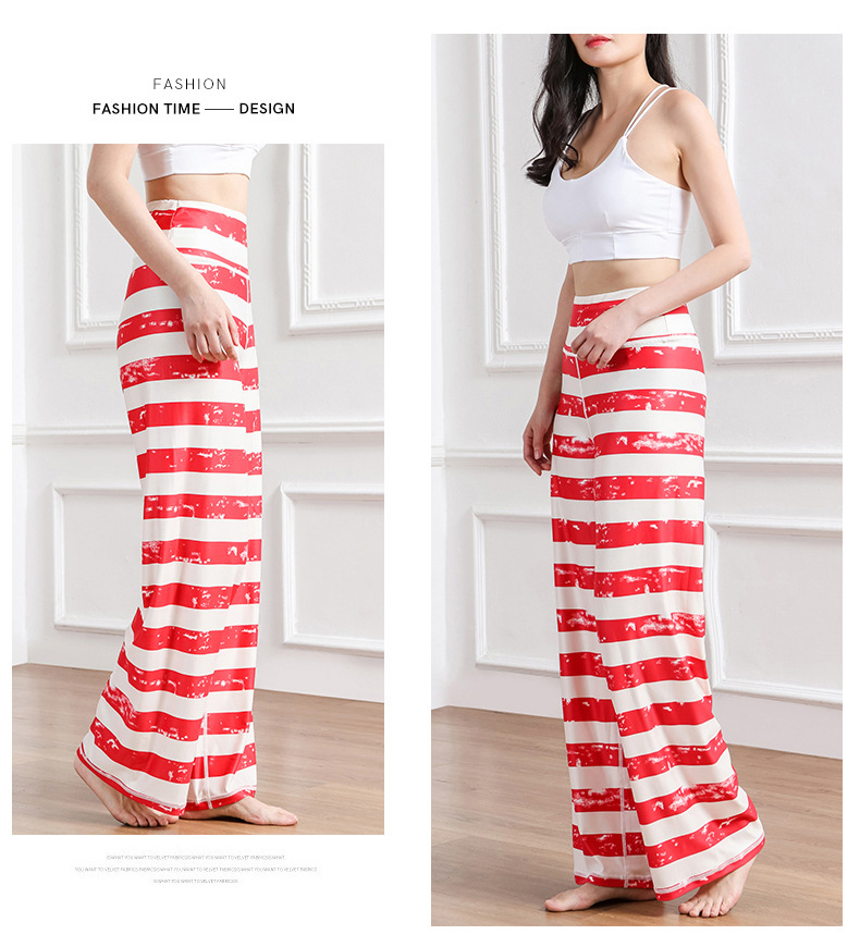 Amazon New Printed Straight-Leg Pants Women's High Waist Loose Wide Legs Casual Pants Cross-Border Sports Fitness Yoga Pants