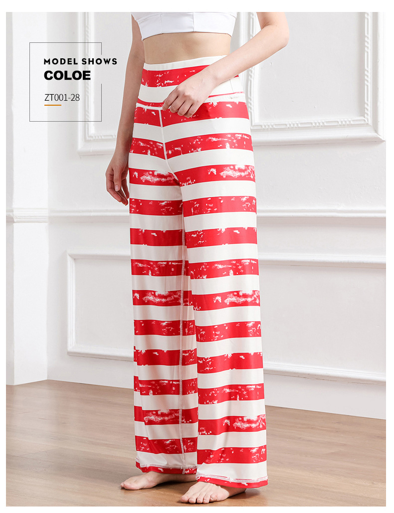 Amazon New Printed Straight-Leg Pants Women's High Waist Loose Wide Legs Casual Pants Cross-Border Sports Fitness Yoga Pants