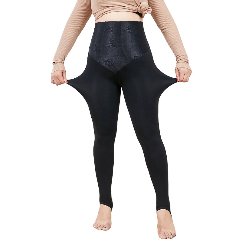 Plus-Sized plus Size Cotton Leggings Women&#039;s High Waist Belly Contracting Fat Mm200 kg plus Velvet Stress Stovepipe Outerwear Warm Pants