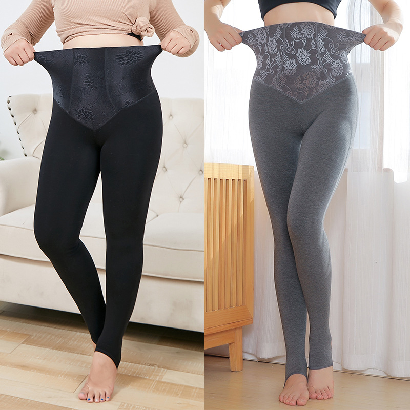 Plus-Sized plus Size Cotton Leggings Women&#039;s High Waist Belly Contracting Fat Mm200 kg plus Velvet Stress Stovepipe Outerwear Warm Pants