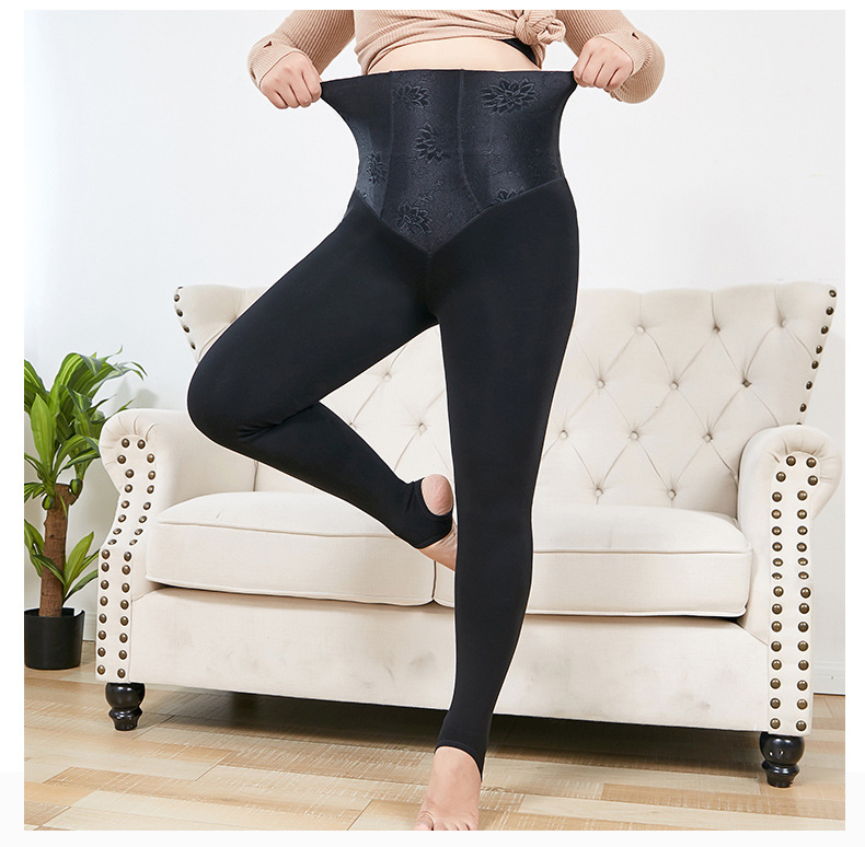 Plus-Sized plus Size Cotton Leggings Women's High Waist Belly Contracting Fat Mm200 kg plus Velvet Stress Stovepipe Outerwear Warm Pants
