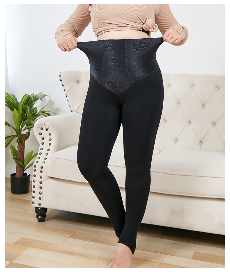 Plus-Sized plus Size Cotton Leggings Women's High Waist Belly Contracting Fat Mm200 kg plus Velvet Stress Stovepipe Outerwear Warm Pants