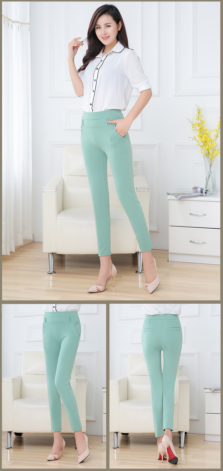 The 2017 summer new qiaodi manufacturer wholesale color Korean color mid-waist cotton nine-point women's pencil pants and small foot pants