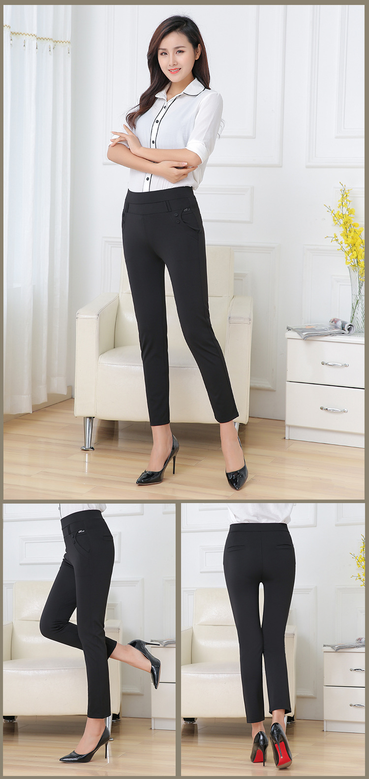 The 2017 summer new qiaodi manufacturer wholesale color Korean color mid-waist cotton nine-point women's pencil pants and small foot pants