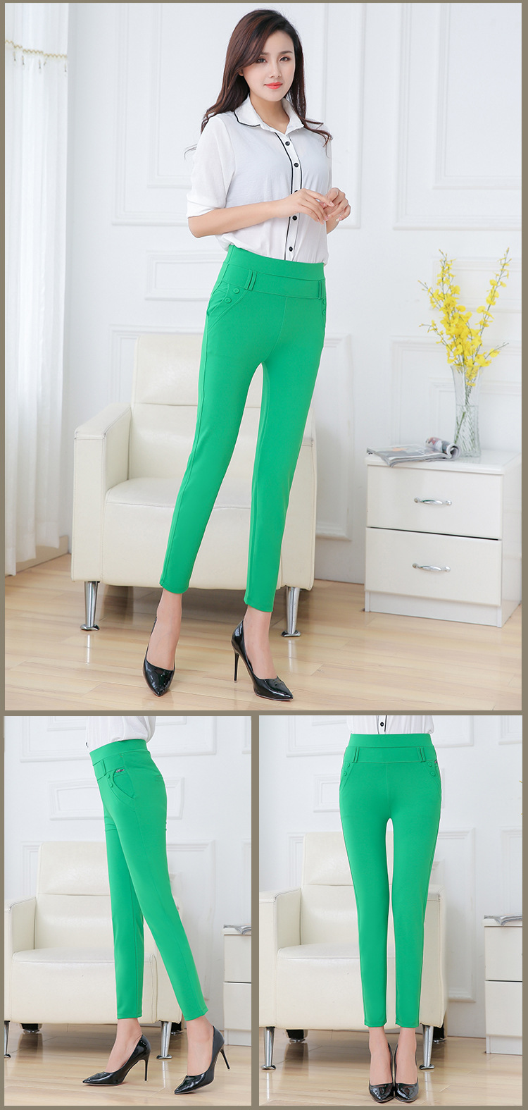 The 2017 summer new qiaodi manufacturer wholesale color Korean color mid-waist cotton nine-point women's pencil pants and small foot pants