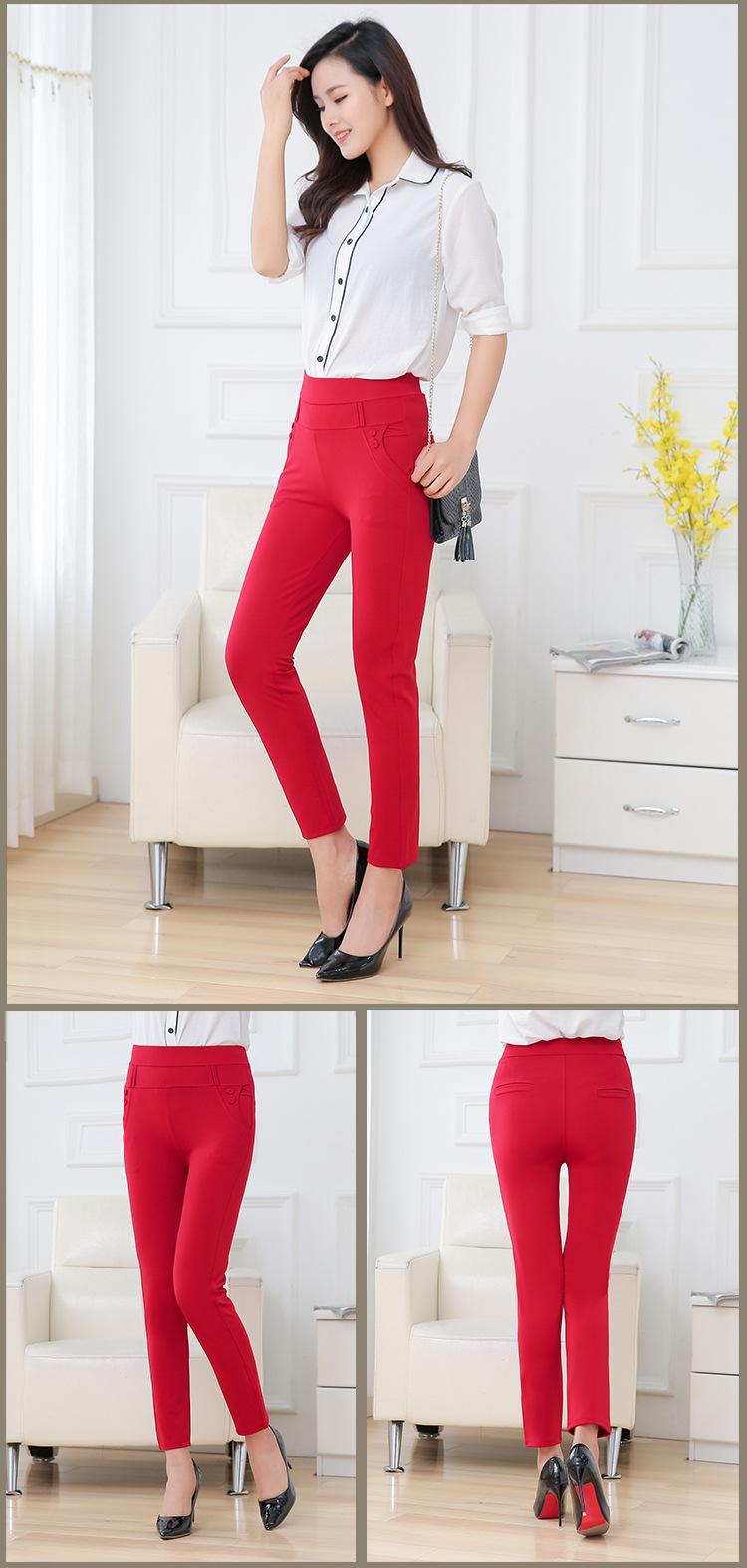 The 2017 summer new qiaodi manufacturer wholesale color Korean color mid-waist cotton nine-point women's pencil pants and small foot pants