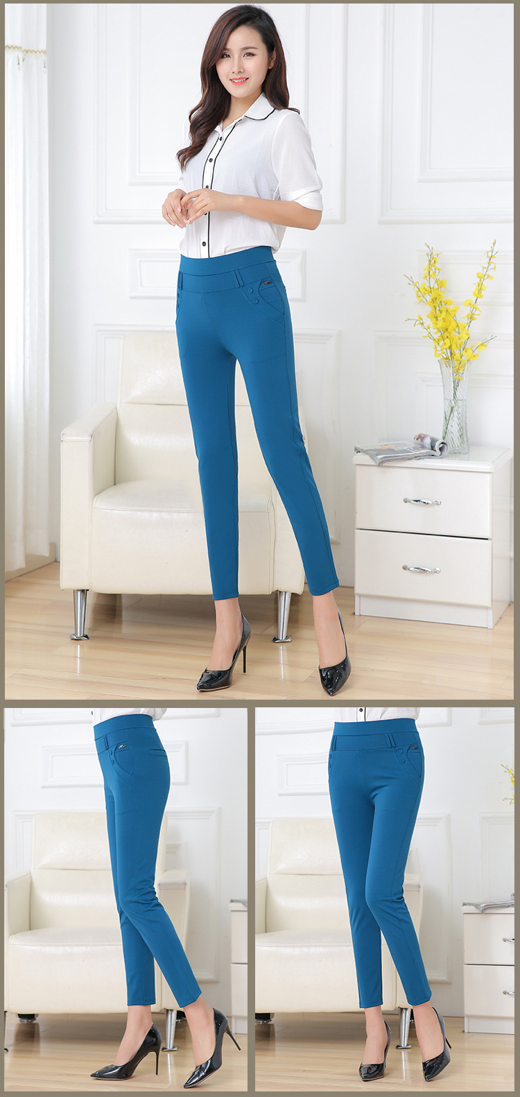 The 2017 summer new qiaodi manufacturer wholesale color Korean color mid-waist cotton nine-point women's pencil pants and small foot pants