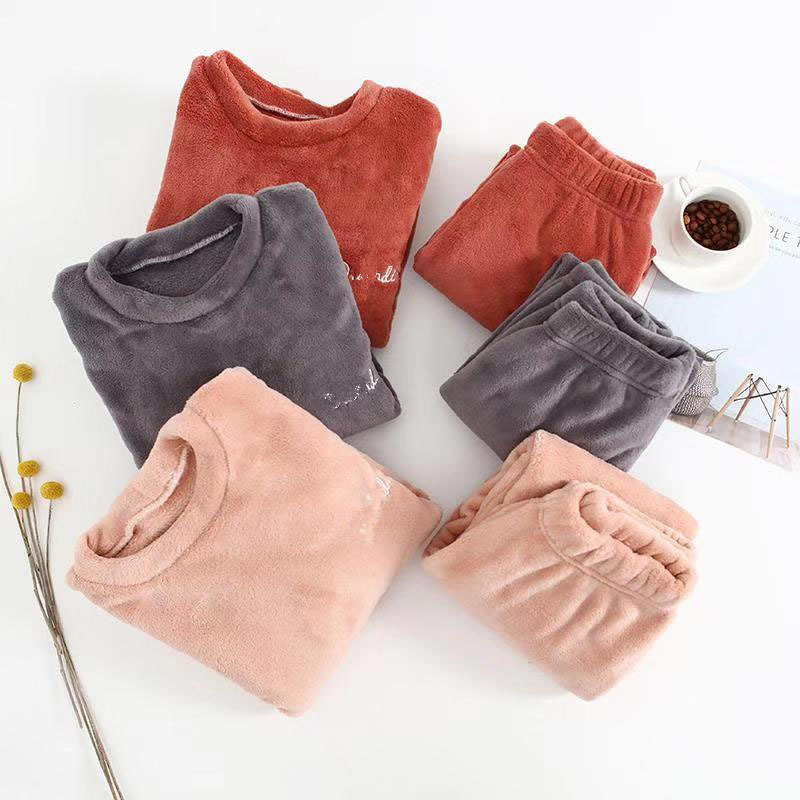 Boys and Children Warm Pants Suit Children&#039;s Long-Sleeved Pajamas Suit Coral Fleece Home Wear Parent-Child Mother-Daughter Warm Pants