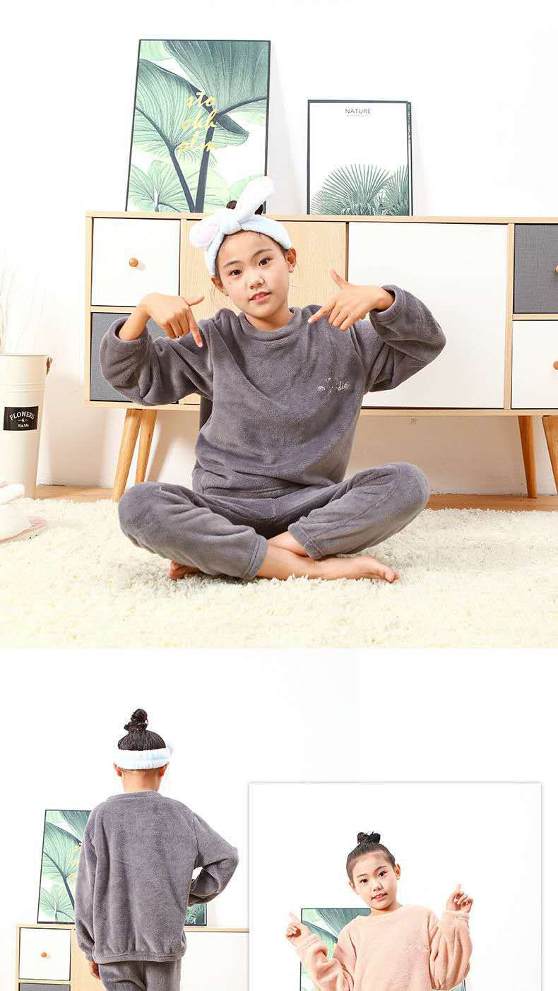 Boys and Children Warm Pants Suit Children's Long-Sleeved Pajamas Suit Coral Fleece Home Wear Parent-Child Mother-Daughter Warm Pants