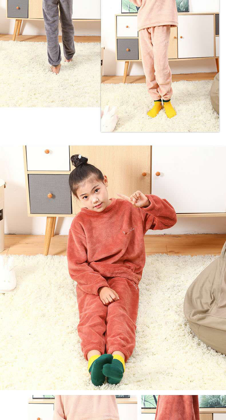 Boys and Children Warm Pants Suit Children's Long-Sleeved Pajamas Suit Coral Fleece Home Wear Parent-Child Mother-Daughter Warm Pants