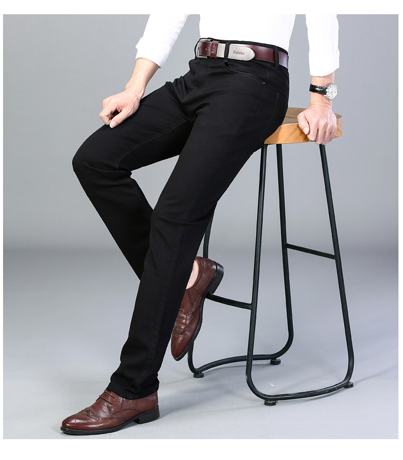 Spring and Autumn Pure Black Jeans Men's Men's Fashion Stretch Slim-Fit Youth Fashion Trend Pencil Pants Long Pants Generation Hair Spring and Autumn Pure Black Jeans Men's Men's Fashion Stretch Slim-Fit Youth Fashion Trend Pencil Pants Long Pants Generation Hair