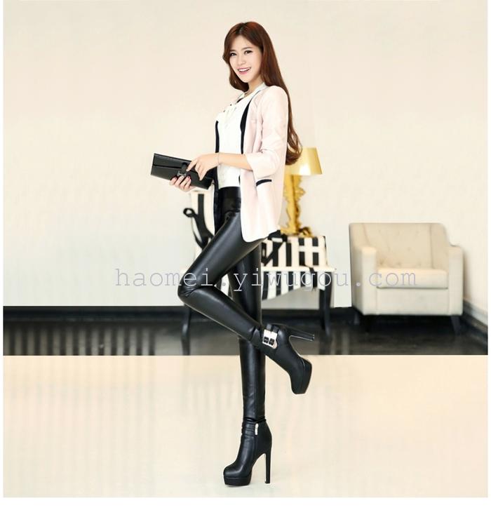 Autumn and winter clothing Haomei lady tight leather pants feet PU thin pencil pants plus velvet warm pants Autumn and winter clothing Haomei lady tight leather pants feet PU thin pencil pants plus velvet warm pants