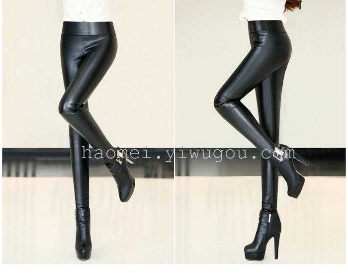 Autumn and winter clothing Haomei lady tight leather pants feet PU thin pencil pants plus velvet warm pants Autumn and winter clothing Haomei lady tight leather pants feet PU thin pencil pants plus velvet warm pants