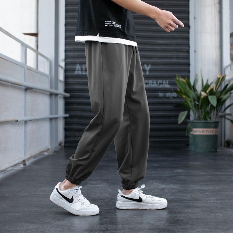 Men&#039;s Summer Ice Silk Sports Pants Casual Trousers Korean Fashion Loose Tappered Thin and All-Matching Men&#039;s Ninth Pants