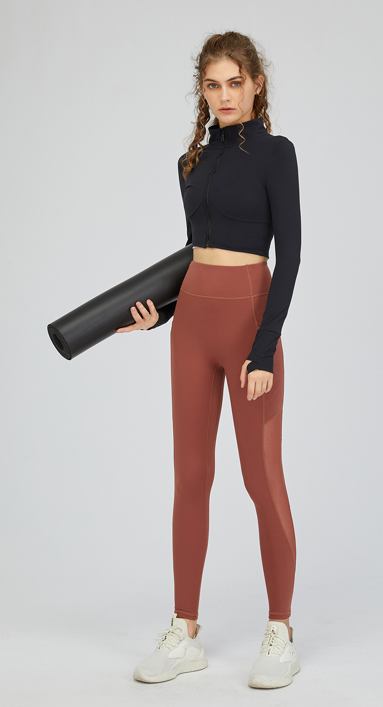 2022 European and American New Side Pocket Nude Feel Yoga Pants Women's High Waist Stretch Slim Fit Sports Ninth Pants Autumn and Winter