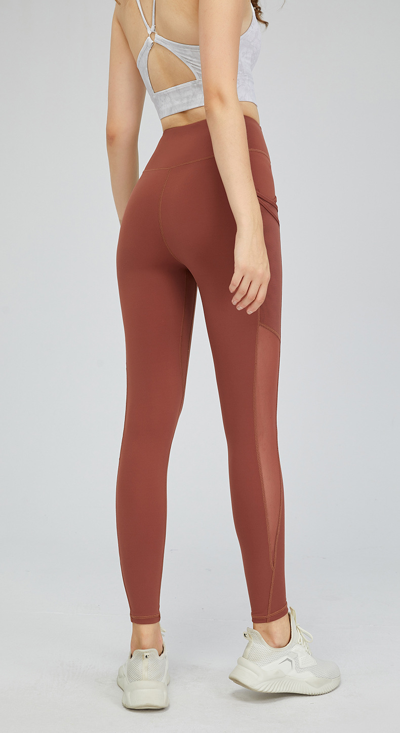 2022 European and American New Side Pocket Nude Feel Yoga Pants Women's High Waist Stretch Slim Fit Sports Ninth Pants Autumn and Winter