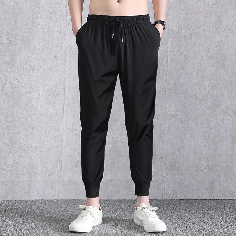 Summer New Casual Pants Men&#039;s Ninth Pants Ice Silk Elastic Skinny Straight-through Closed Pants Quick-Drying Sports Pants Men&#039;s Fashion