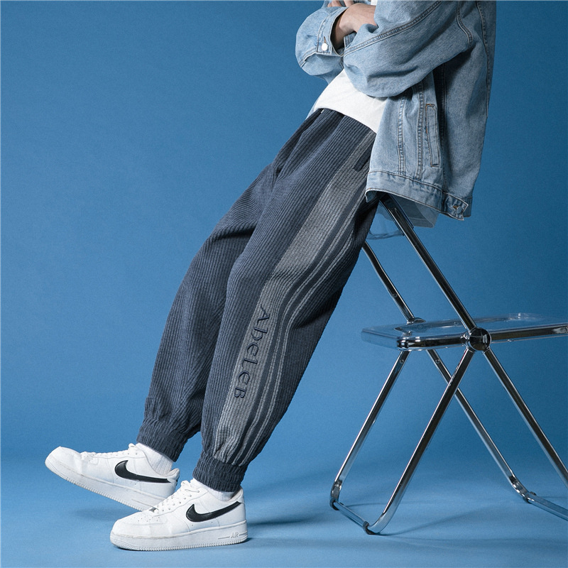 Spring 2021 New Corduroy Casual Men&#039;s Cropped Trousers Large Size Loose Harem Pants for Middle School Students One Piece Dropshipping