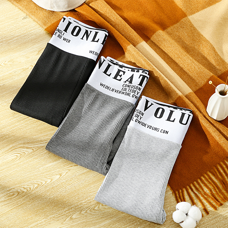 Korean Style Autumn and Winter New Thin Leggings Women&#039;s Letters High Waist Pure Cotton Threaded Figure Flattering Outer Wear Cropped Trousers Women