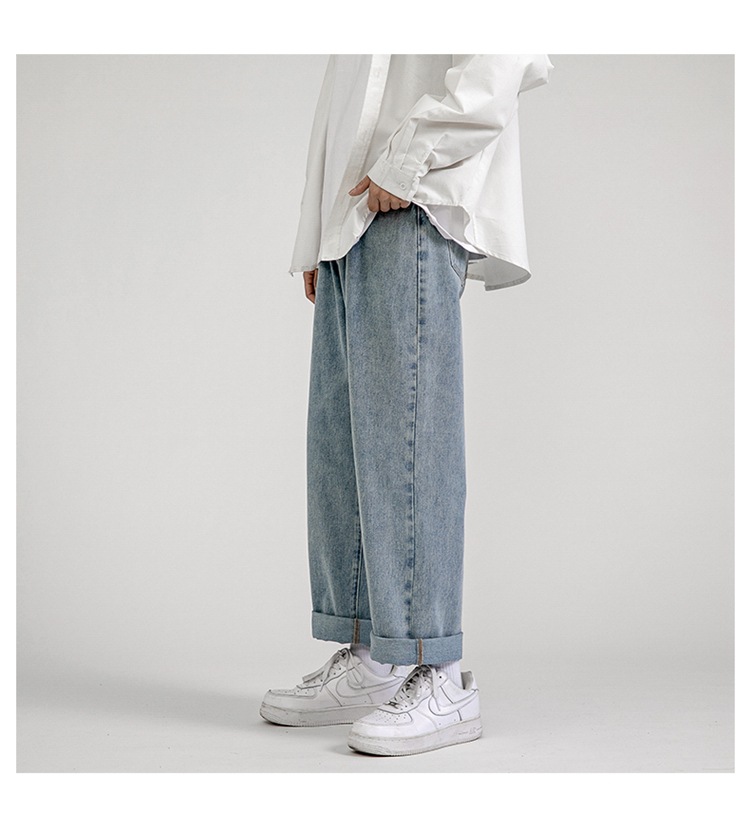 Lktm Men's# Spring Black Jeans Men's Ins Loose Straight Wide Leg Daddy Pants Fashion Brand Cropped Trousers