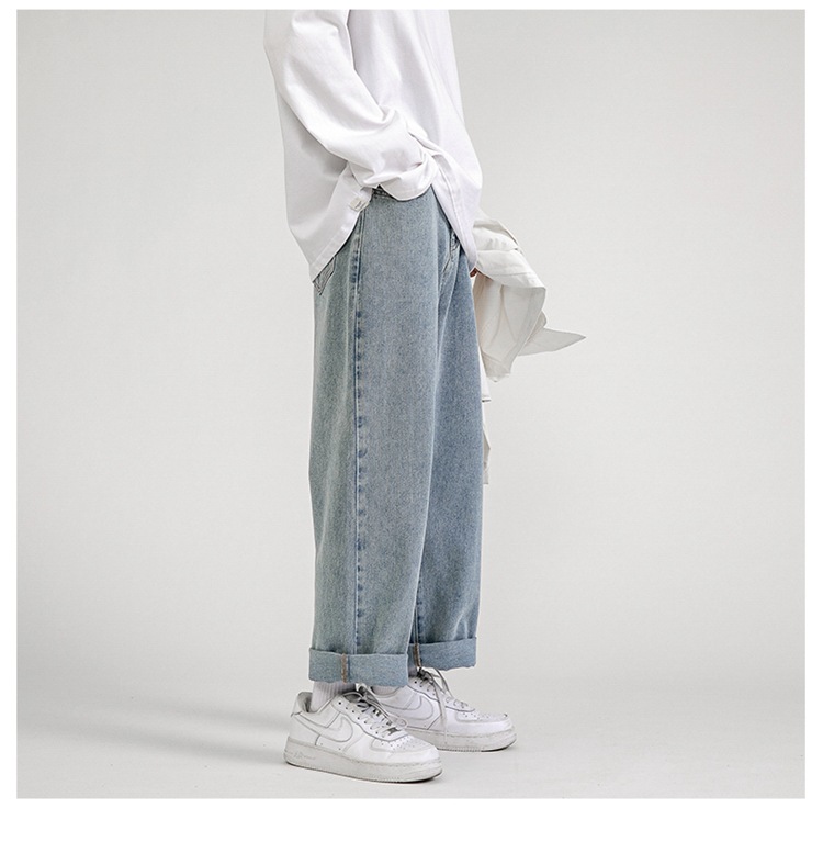 Lktm Men's# Spring Black Jeans Men's Ins Loose Straight Wide Leg Daddy Pants Fashion Brand Cropped Trousers