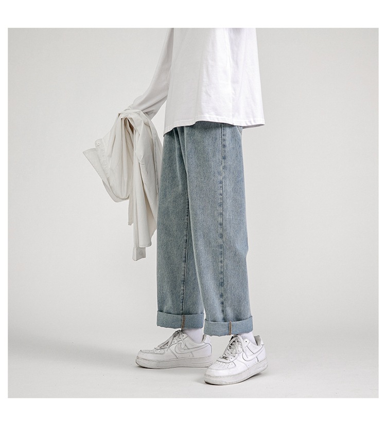 Lktm Men's# Spring Black Jeans Men's Ins Loose Straight Wide Leg Daddy Pants Fashion Brand Cropped Trousers