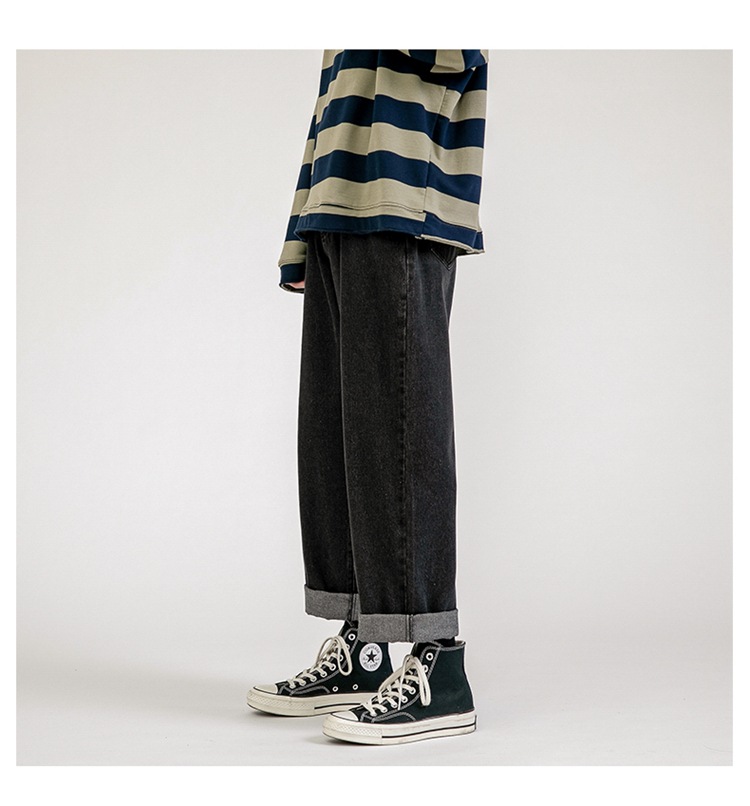 Lktm Men's# Spring Black Jeans Men's Ins Loose Straight Wide Leg Daddy Pants Fashion Brand Cropped Trousers