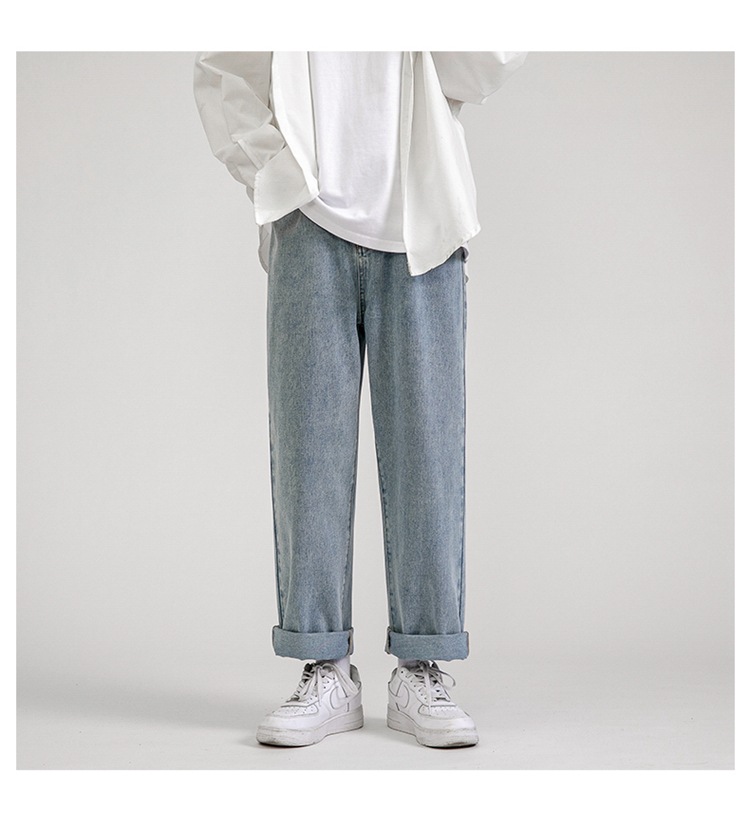 Lktm Men's# Spring Black Jeans Men's Ins Loose Straight Wide Leg Daddy Pants Fashion Brand Cropped Trousers