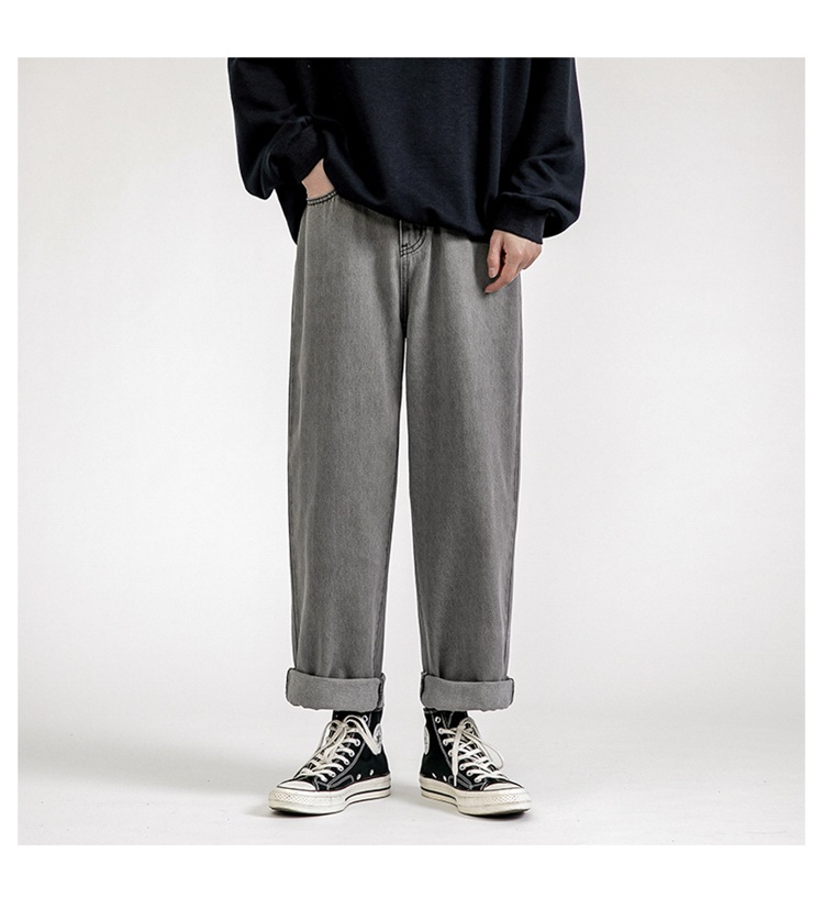 Lktm Men's# Spring Black Jeans Men's Ins Loose Straight Wide Leg Daddy Pants Fashion Brand Cropped Trousers