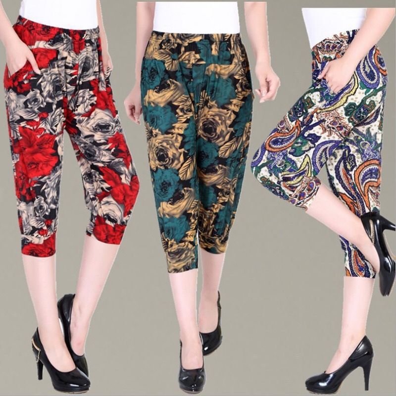 Summer Viscose Fiber Mother Pants Middle-aged Loose and Plus-sized Leggings Soft Breathable Cropped Trousers Factory Direct Sales Summer Viscose Fiber Mother Pants Middle-aged Loose and Plus-sized Leggings Soft Breathable Cropped Trousers Factory Direct Sales