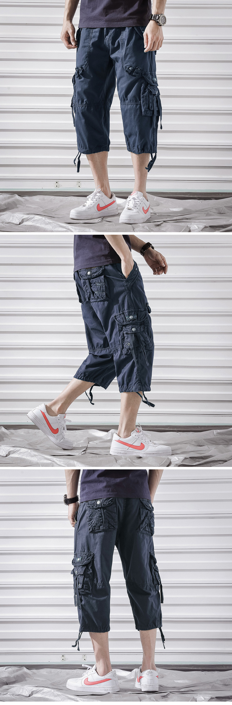Wholesale Cropped Trousers for Men Overalls Trendy Men's Washed Overalls 7 Pants 5820