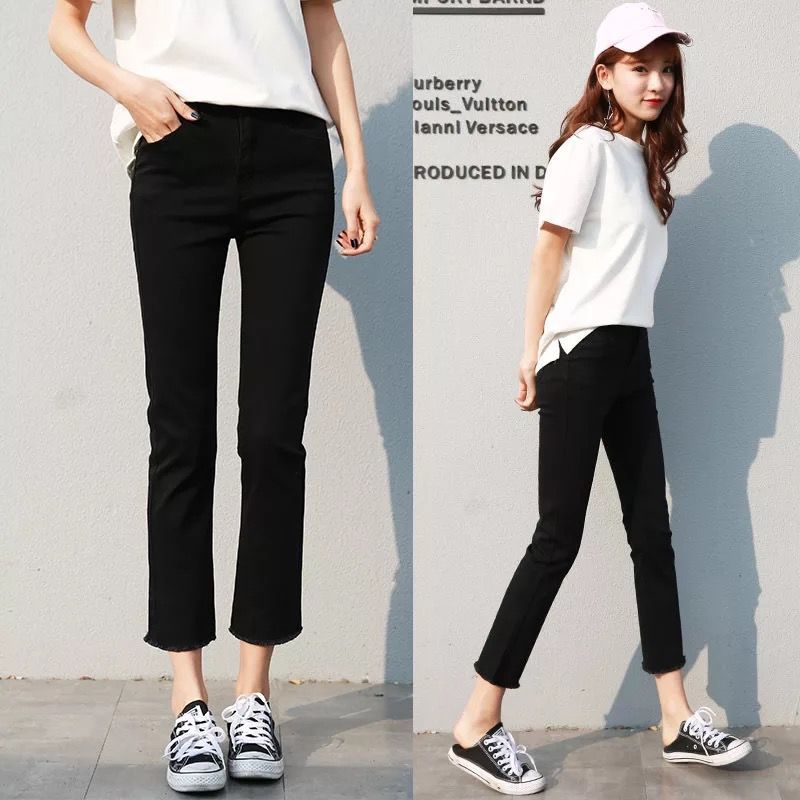 Black Jeans Women's Spring Small Straight Pants 2020 New High Waist All-Matching Loose Slimming Cropped Trousers Black Jeans Women's Spring Small Straight Pants 2020 New High Waist All-Matching Loose Slimming Cropped Trousers