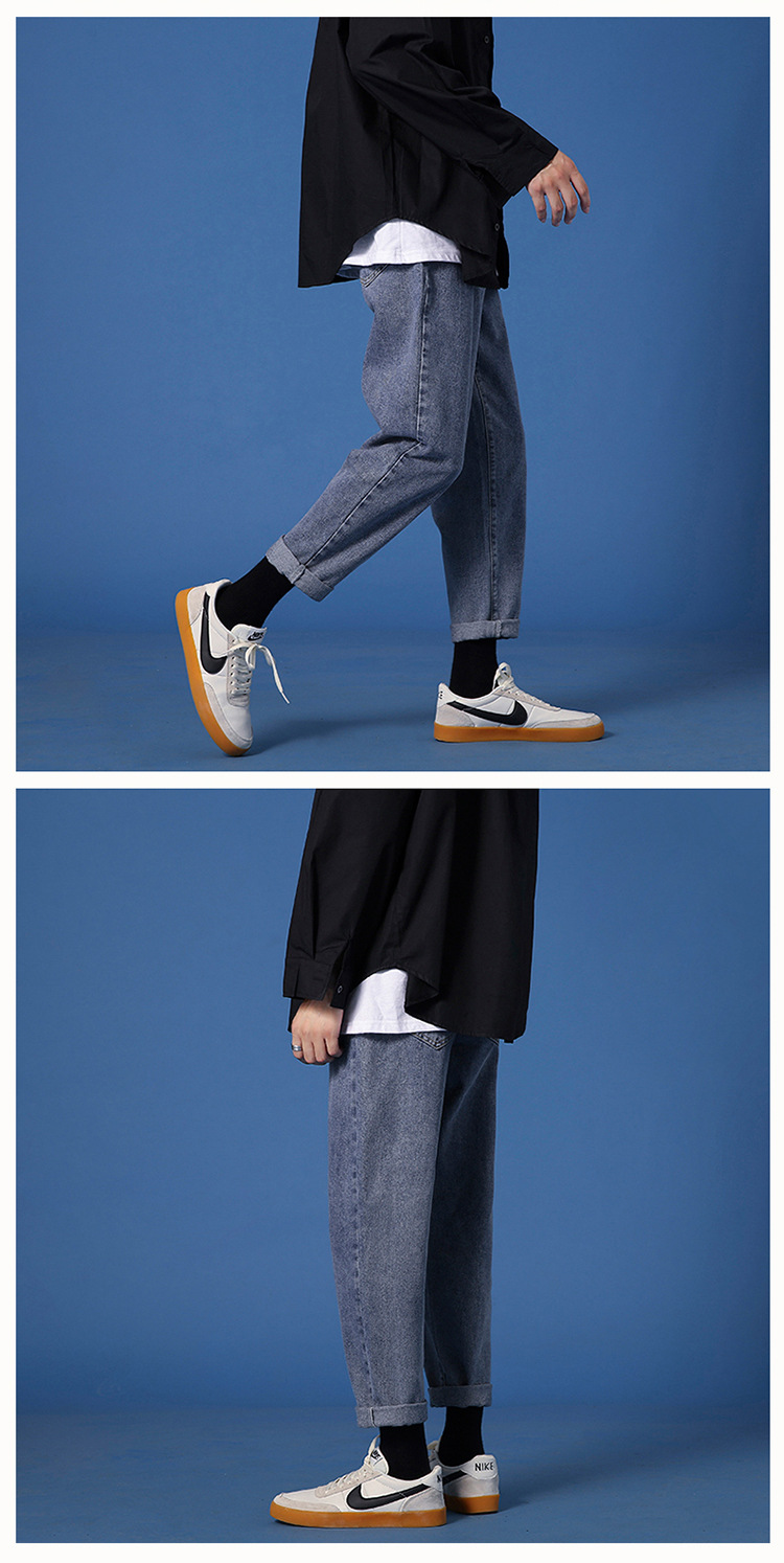 Lktm Men's# Ins Hong Kong Style Loose Straight Jeans Men's Korean Style Slim Fit All-Matching Trendy Casual Cropped Trousers Lktm Men's# Ins Hong Kong Style Loose Straight Jeans Men's Korean Style Slim Fit All-Matching Trendy Casual Cropped Trousers