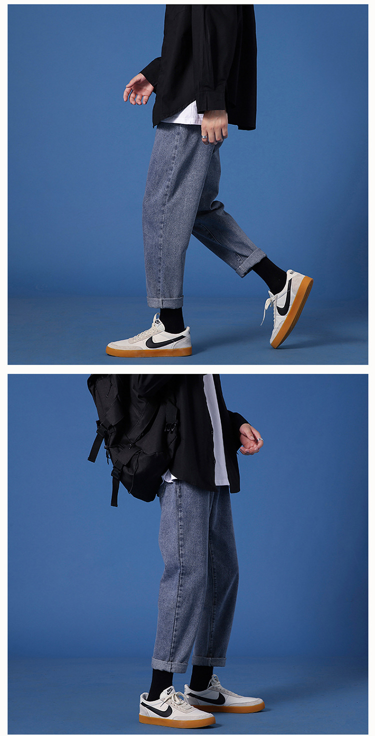 Lktm Men's# Ins Hong Kong Style Loose Straight Jeans Men's Korean Style Slim Fit All-Matching Trendy Casual Cropped Trousers Lktm Men's# Ins Hong Kong Style Loose Straight Jeans Men's Korean Style Slim Fit All-Matching Trendy Casual Cropped Trousers