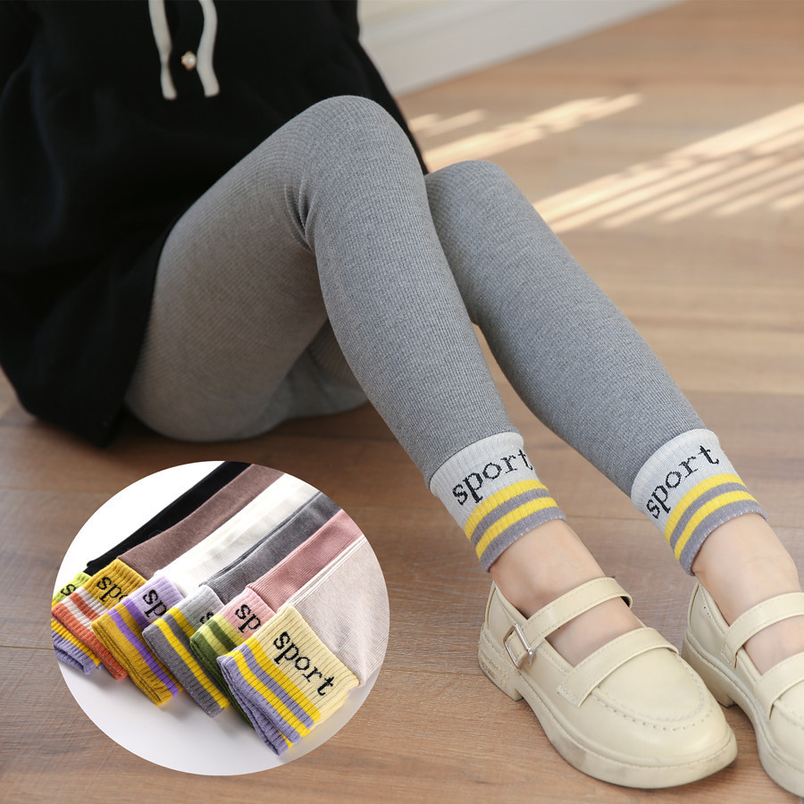 2021 Children&#039;s Pantyhose Spring New Girls&#039; Pinstripe Sport Sports Version Bottoming Cropped Trousers Socks