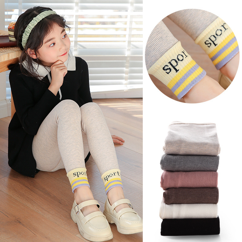 2021 Children&#039;s Pantyhose Spring New Girls&#039; Pinstripe Sport Sports Version Bottoming Cropped Trousers Socks