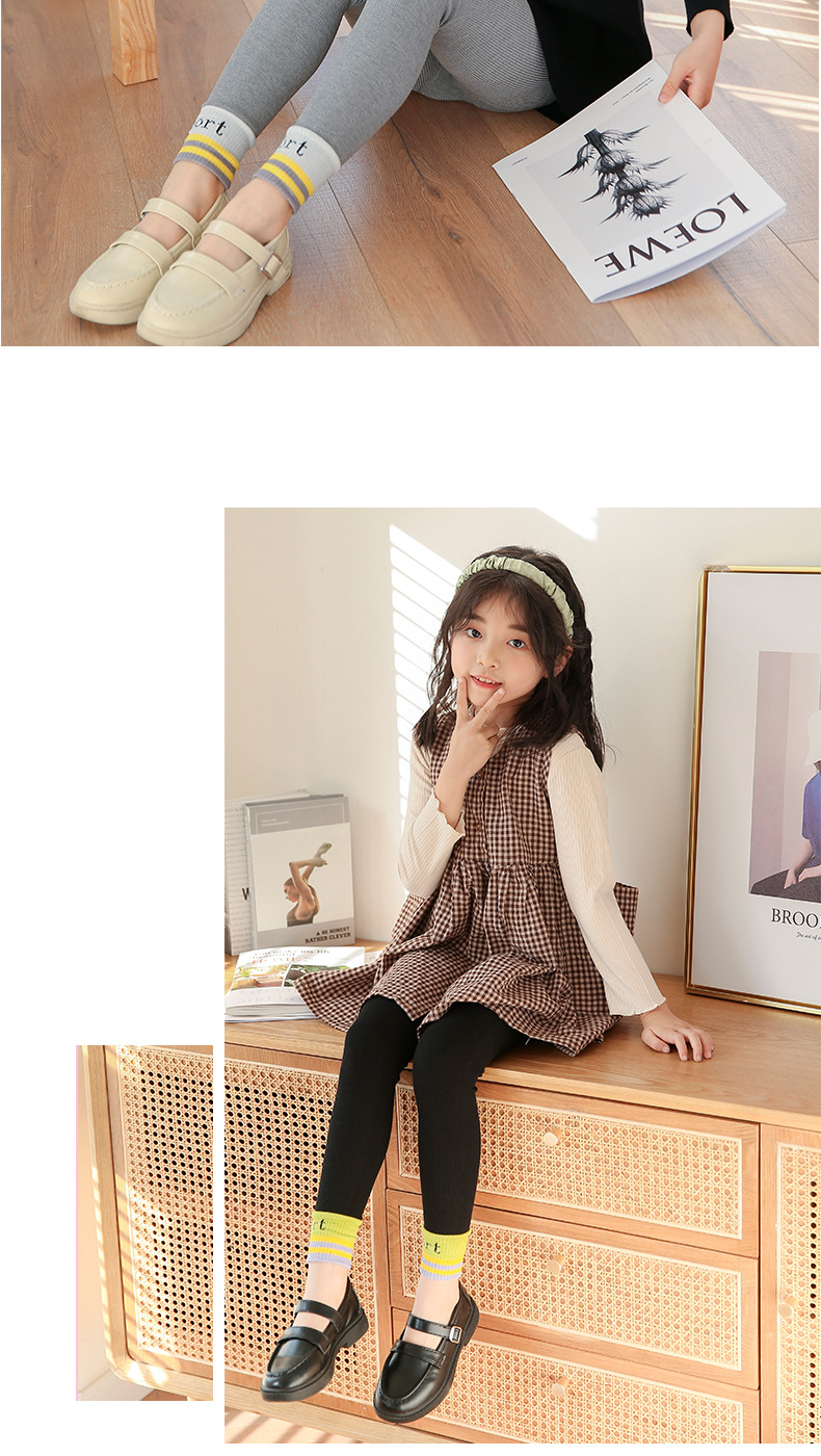 2021 Children's Pantyhose Spring New Girls' Pinstripe Sport Sports Version Bottoming Cropped Trousers Socks