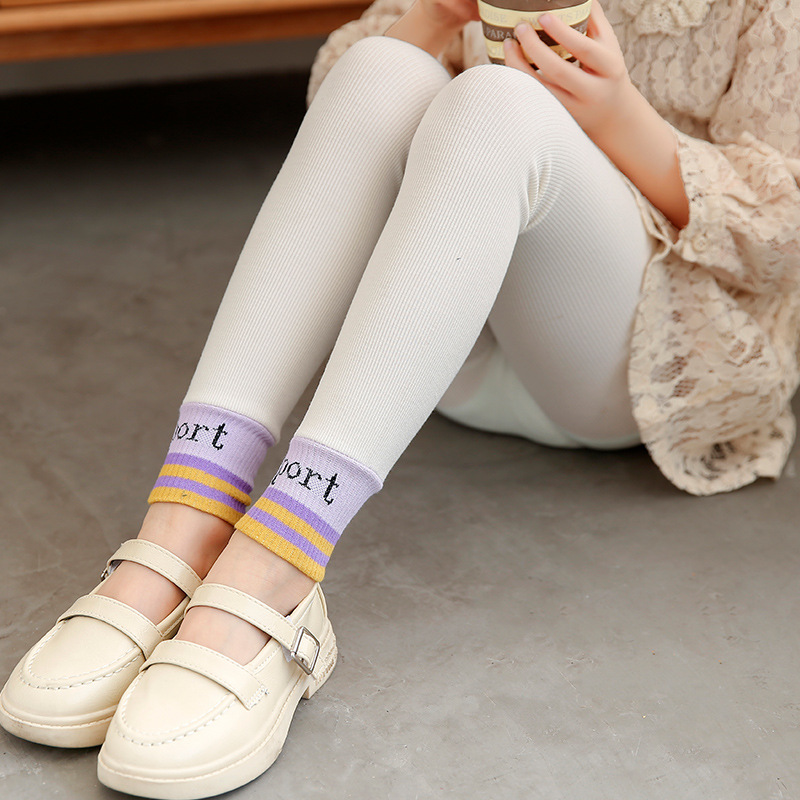 2021 Children's Pantyhose Spring New Girls' Pinstripe Sport Sports Version Bottoming Cropped Trousers Socks