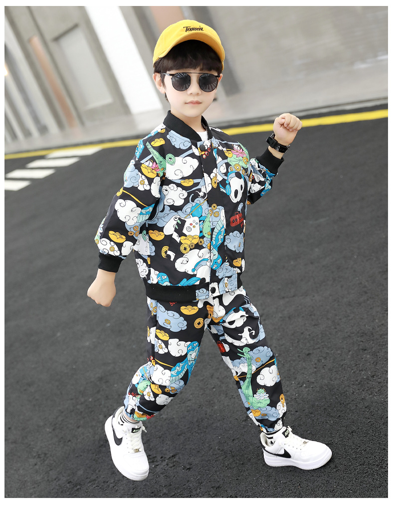 Boys' Trendy Jacket Suit 2021 Autumn New Children's Wear Sports Fashionable Children Spring and Autumn Two-Piece Suit Boys' Trendy Jacket Suit 2021 Autumn New Children's Wear Sports Fashionable Children Spring and Autumn Two-Piece Suit