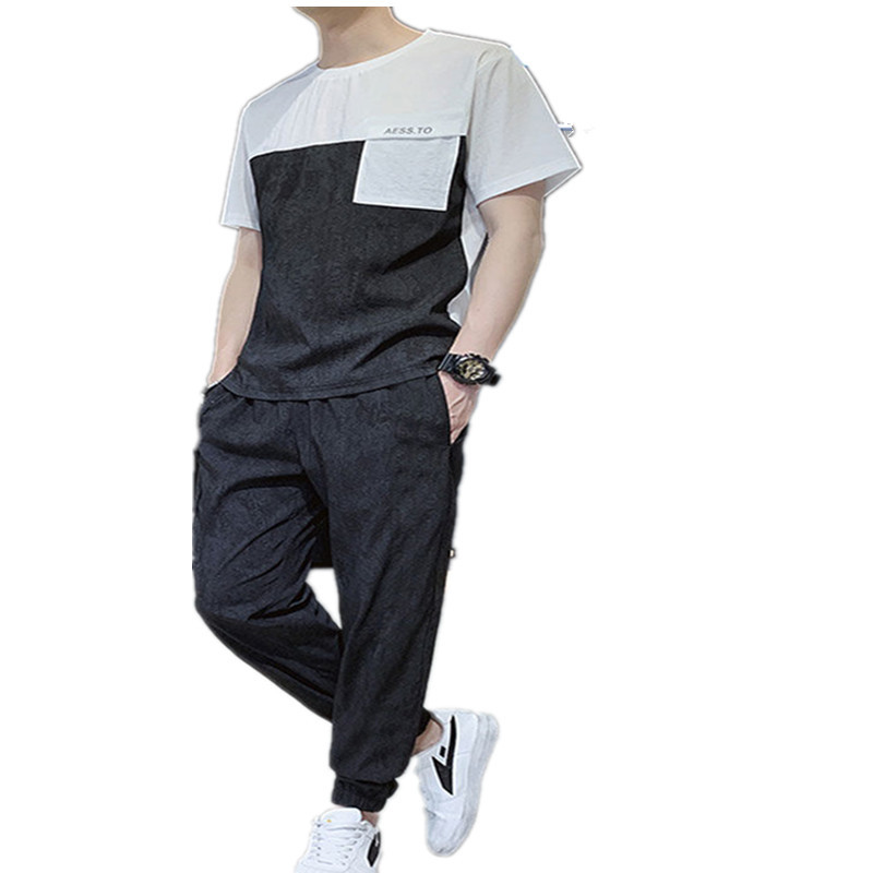 2021 New Short Sleeve Men&#039;s Sport Suit Summer Ice Silk Thin Casual Trend Oversized Pants Sports wear