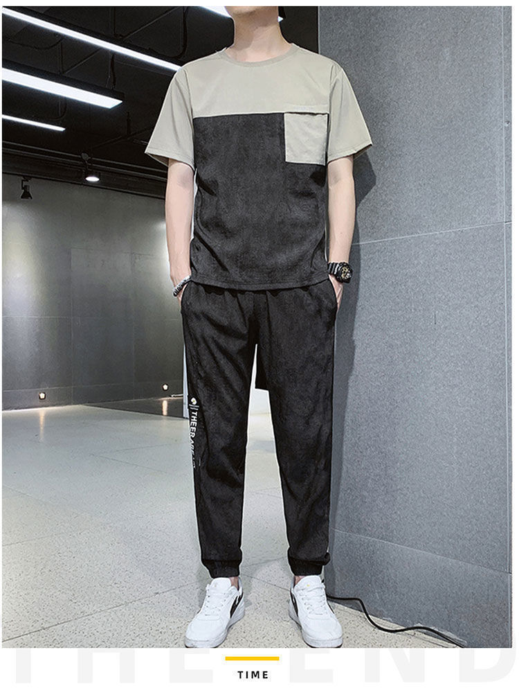2021 New Short Sleeve Men's Sport Suit Summer Ice Silk Thin Casual Trend Oversized Pants Sports wear 2021 New Short Sleeve Men's Sport Suit Summer Ice Silk Thin Casual Trend Oversized Pants Sports wear