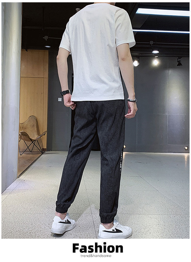 2021 New Short Sleeve Men's Sport Suit Summer Ice Silk Thin Casual Trend Oversized Pants Sports wear 2021 New Short Sleeve Men's Sport Suit Summer Ice Silk Thin Casual Trend Oversized Pants Sports wear