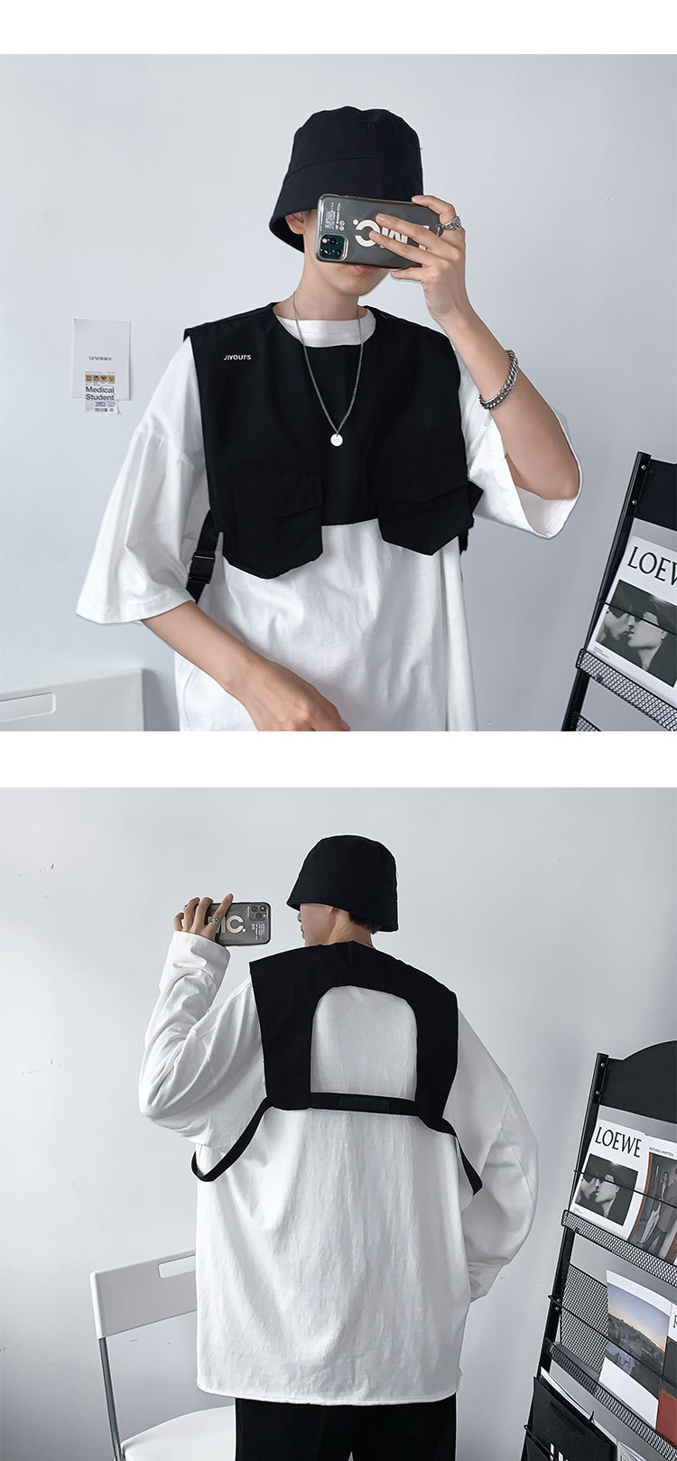 Spring and Autumn New Men's Wear Workwear Hong Kong Style Solid Color Sports Ins Waistcoat Tactical Vest Vest Loose Spring and Autumn New Men's Wear Workwear Hong Kong Style Solid Color Sports Ins Waistcoat Tactical Vest Vest Loose