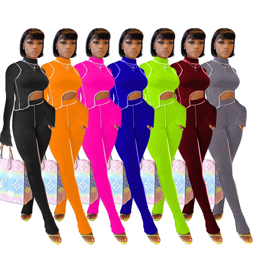 M2053 Crossborder Fashion Women's Wear Aliexpress Autumn New Women's Wear Personality Line Slimming sports suit