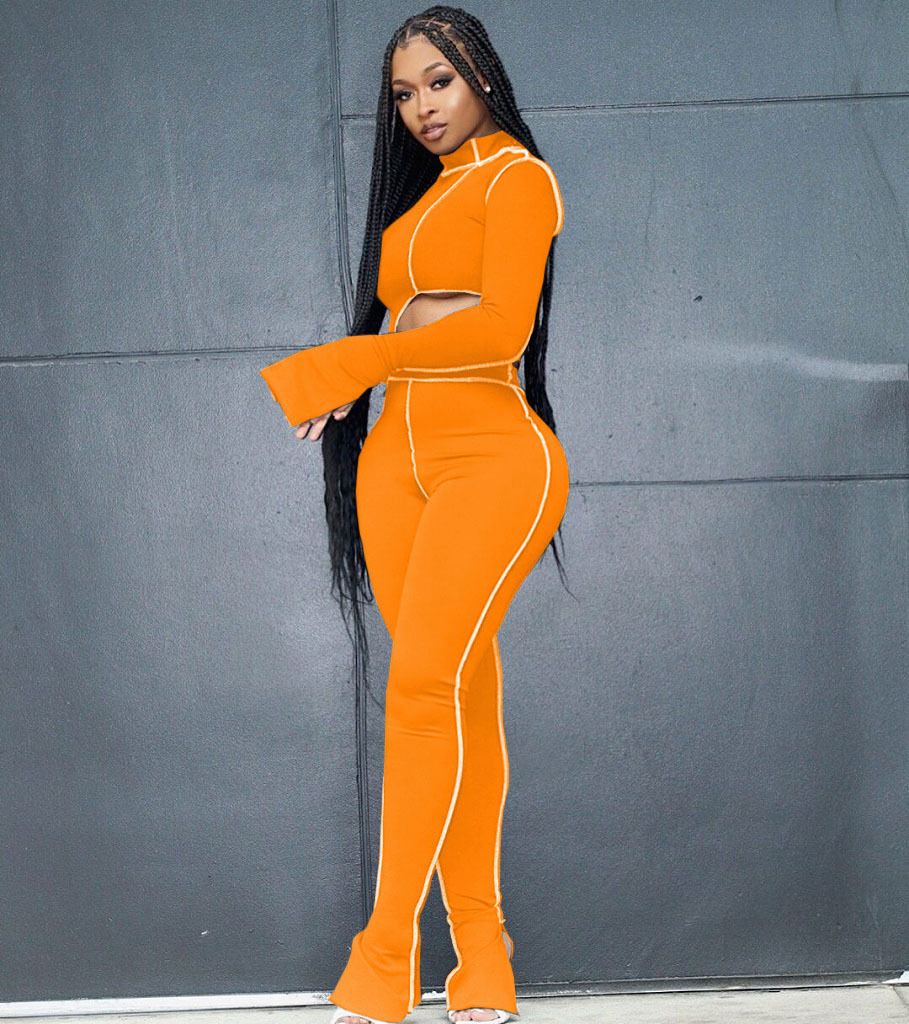 M2053 Crossborder Fashion Women's Wear Aliexpress Autumn New Women's Wear Personality Line Slimming sports suit